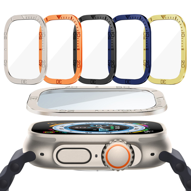 Watch Case Bumper - กระจกนิรภัยสำหรับแอปเปิ้ลวอตช์อัลตร้า 3 2 49 มม.ป้องกันหน้าจอป้องกันรอยขีดข่วนกรอบโลหะสำหรับไอวอทช์ซีรีส์อัลตร้า 49