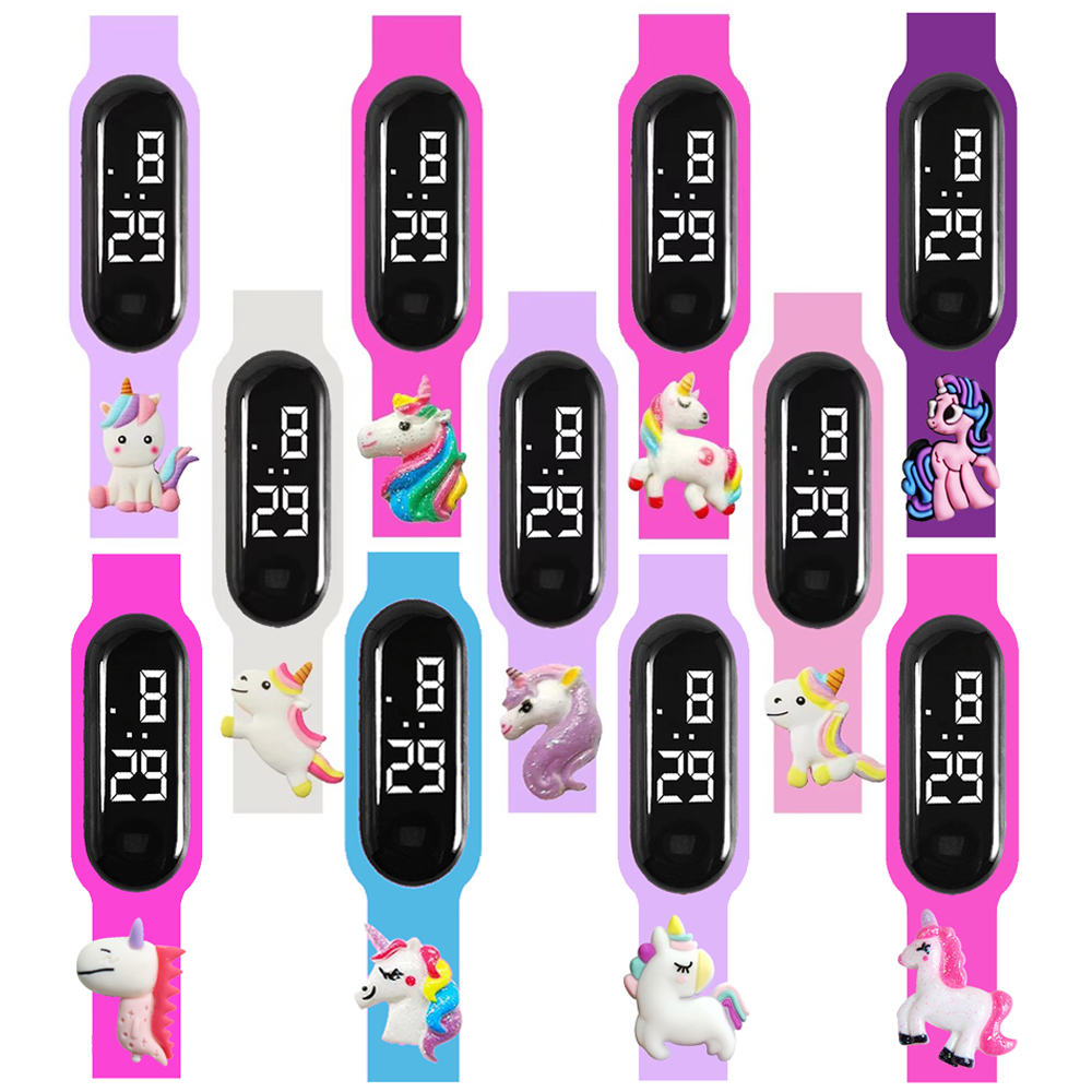Sport Loop Strap - กันน้ําเด็ก Unicorn นาฬิกาเด็กผู้หญิงการ์ตูนเด็ก LED นาฬิกาอิเล็กทรอนิกส์ดิจิตอลแฟชั่นสร้อยข้อมือกีฬานาฬิกาของขวัญวันเกิด