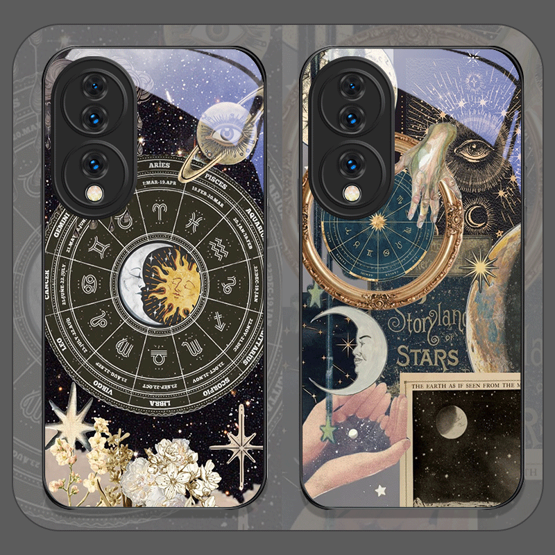 Huawei Mate 60 - เคสโทรศัพท์กระจกนิรภัยลายดวงอาทิตย์ ดวงจันทร์ และดวงดาว สำหรับ Huawei Nova