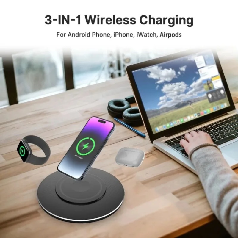 Wireless Charger Watch - แท่นชาร์จไร้สายขนาดกะทัดรัด 15W 3 in 1 พร้อมระบบชาร์จเร็ว